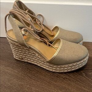 Michael Kors Beige/Tan Espadrille Lace-Up Wedge